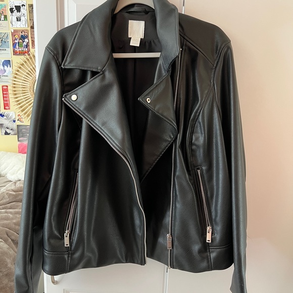 H&M Jackets & Coats Hm Black Leather Jacket Xxl Poshmark